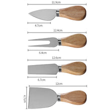 Load image into Gallery viewer, 4pcs /Set Round Oak Box Cheese Knife Spatula Stainless Steel Cheese Tools Cutlery, Steel Color, Black, Gold