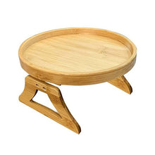 Load image into Gallery viewer, 25cm Foldable Sofa Round Tray Home Couch Armrest Pallet, Pine Wood, Bamboo