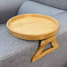 Load image into Gallery viewer, 25cm Foldable Sofa Round Tray Home Couch Armrest Pallet, Pine Wood, Bamboo
