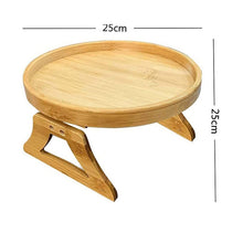 Load image into Gallery viewer, 25cm Foldable Sofa Round Tray Home Couch Armrest Pallet, Pine Wood, Bamboo