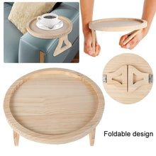 Load image into Gallery viewer, 25cm Foldable Sofa Round Tray Home Couch Armrest Pallet, Pine Wood, Bamboo