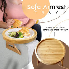 Load image into Gallery viewer, 25cm Foldable Sofa Round Tray Home Couch Armrest Pallet, Pine Wood, Bamboo