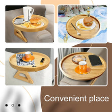 Load image into Gallery viewer, 25cm Foldable Sofa Round Tray Home Couch Armrest Pallet, Pine Wood, Bamboo