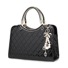Load image into Gallery viewer, Large capacity PU Leather Diamond Pattern Ladies Handbag with Hanging Ornaments