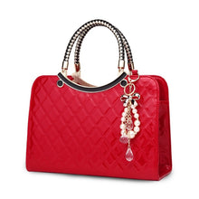 Load image into Gallery viewer, Large capacity PU Leather Diamond Pattern Ladies Handbag with Hanging Ornaments