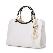 Load image into Gallery viewer, Large capacity PU Leather Diamond Pattern Ladies Handbag with Hanging Ornaments