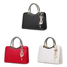 Load image into Gallery viewer, Large capacity PU Leather Diamond Pattern Ladies Handbag with Hanging Ornaments