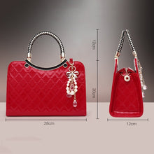 Load image into Gallery viewer, Large capacity PU Leather Diamond Pattern Ladies Handbag with Hanging Ornaments