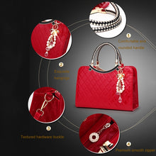 Load image into Gallery viewer, Large capacity PU Leather Diamond Pattern Ladies Handbag with Hanging Ornaments