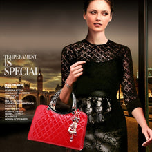 Load image into Gallery viewer, Large capacity PU Leather Diamond Pattern Ladies Handbag with Hanging Ornaments