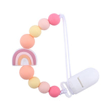 Load image into Gallery viewer, Baby Anti-drop Chain Pacifier Clips Silicone Rainbow Beads Dummy Holder Nipple Clip, Rainbow Purple, Rainbow Pink, Rainbow Blue