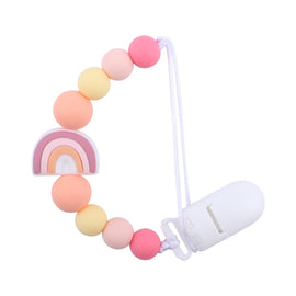 Baby Anti-drop Chain Pacifier Clips Silicone Rainbow Beads Dummy Holder Nipple Clip, Rainbow Purple, Rainbow Pink, Rainbow Blue