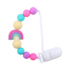 Baby Anti-drop Chain Pacifier Clips Silicone Rainbow Beads Dummy Holder Nipple Clip, Rainbow Purple, Rainbow Pink, Rainbow Blue