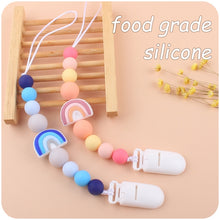 Load image into Gallery viewer, Baby Anti-drop Chain Pacifier Clips Silicone Rainbow Beads Dummy Holder Nipple Clip, Rainbow Purple, Rainbow Pink, Rainbow Blue