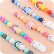 Load image into Gallery viewer, Baby Anti-drop Chain Pacifier Clips Silicone Rainbow Beads Dummy Holder Nipple Clip, Rainbow Purple, Rainbow Pink, Rainbow Blue