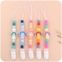 Load image into Gallery viewer, Baby Anti-drop Chain Pacifier Clips Silicone Rainbow Beads Dummy Holder Nipple Clip, Rainbow Purple, Rainbow Pink, Rainbow Blue