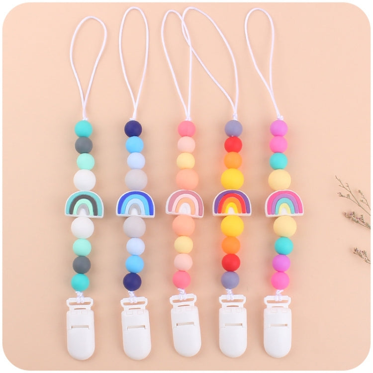 Baby Anti-drop Chain Pacifier Clips Silicone Rainbow Beads Dummy Holder Nipple Clip, Rainbow Pink, Rainbow Blue, Rainbow Purple