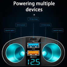 Load image into Gallery viewer, Dual USB Type-C Real-time Digital Display Cigarette Lighter Expansion Car Charger, 3.1A Double A+C, QC3.0+2.4A Dual A+C, 66W Dual A+C, PD+QC3.0+2.4A Dual A+C