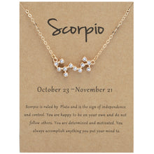 Load image into Gallery viewer, 12 Zodiac Signs With Diamonds Necklace Card Rhinestones Collarbone Chain Pendant, Scorpio Golden, Sagittarius Golden, Capricorn Golden, Taurus Golden, Pisces Golden, Leo Golden, Libra Golden, Cancer Golden, Aquarius Golden, Virgo Golden, Aries Golden  ...