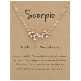 12 Zodiac Signs With Diamonds Necklace Card Rhinestones Collarbone Chain Pendant, Scorpio Golden, Sagittarius Golden, Capricorn Golden, Taurus Golden, Pisces Golden, Leo Golden, Libra Golden, Cancer Golden, Aquarius Golden, Virgo Golden, Aries Golden  ...