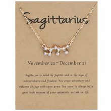 Load image into Gallery viewer, 12 Zodiac Signs With Diamonds Necklace Card Rhinestones Collarbone Chain Pendant, Scorpio Golden, Sagittarius Golden, Capricorn Golden, Taurus Golden, Pisces Golden, Leo Golden, Libra Golden, Cancer Golden, Aquarius Golden, Virgo Golden, Aries Golden  ...
