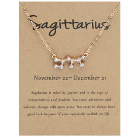 12 Zodiac Signs With Diamonds Necklace Card Rhinestones Collarbone Chain Pendant, Scorpio Golden, Sagittarius Golden, Capricorn Golden, Taurus Golden, Pisces Golden, Leo Golden, Libra Golden, Cancer Golden, Aquarius Golden, Virgo Golden, Aries Golden  ...