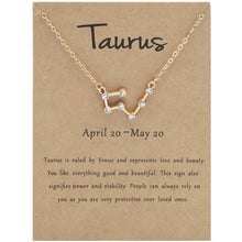 Load image into Gallery viewer, 12 Zodiac Signs With Diamonds Necklace Card Rhinestones Collarbone Chain Pendant, Scorpio Golden, Sagittarius Golden, Capricorn Golden, Taurus Golden, Pisces Golden, Leo Golden, Libra Golden, Cancer Golden, Aquarius Golden, Virgo Golden, Aries Golden  ...
