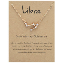 Load image into Gallery viewer, 12 Zodiac Signs With Diamonds Necklace Card Rhinestones Collarbone Chain Pendant, Scorpio Golden, Sagittarius Golden, Capricorn Golden, Taurus Golden, Pisces Golden, Leo Golden, Libra Golden, Cancer Golden, Aquarius Golden, Virgo Golden, Aries Golden  ...