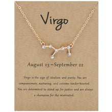 Load image into Gallery viewer, 12 Zodiac Signs With Diamonds Necklace Card Rhinestones Collarbone Chain Pendant, Scorpio Golden, Sagittarius Golden, Capricorn Golden, Taurus Golden, Pisces Golden, Leo Golden, Libra Golden, Cancer Golden, Aquarius Golden, Virgo Golden, Aries Golden  ...