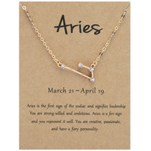 Load image into Gallery viewer, 12 Zodiac Signs With Diamonds Necklace Card Rhinestones Collarbone Chain Pendant, Scorpio Golden, Sagittarius Golden, Capricorn Golden, Taurus Golden, Pisces Golden, Leo Golden, Libra Golden, Cancer Golden, Aquarius Golden, Virgo Golden, Aries Golden  ...