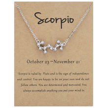 Load image into Gallery viewer, 12 Zodiac Signs With Diamonds Necklace Card Rhinestones Collarbone Chain Pendant, Scorpio Golden, Sagittarius Golden, Capricorn Golden, Taurus Golden, Pisces Golden, Leo Golden, Libra Golden, Cancer Golden, Aquarius Golden, Virgo Golden, Aries Golden  ...