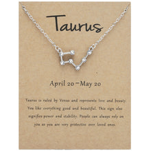 Load image into Gallery viewer, 12 Zodiac Signs With Diamonds Necklace Card Rhinestones Collarbone Chain Pendant, Scorpio Golden, Sagittarius Golden, Capricorn Golden, Taurus Golden, Pisces Golden, Leo Golden, Libra Golden, Cancer Golden, Aquarius Golden, Virgo Golden, Aries Golden  ...