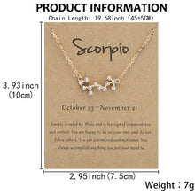 Load image into Gallery viewer, 12 Zodiac Signs With Diamonds Necklace Card Rhinestones Collarbone Chain Pendant, Scorpio Golden, Sagittarius Golden, Capricorn Golden, Taurus Golden, Pisces Golden, Leo Golden, Libra Golden, Cancer Golden, Aquarius Golden, Virgo Golden, Aries Golden  ...