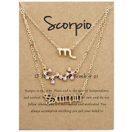 3 In 1 12 Zodiac Signs Necklace Set Retro Alphabet Symbols With Diamonds Jewelry Set, Scorpion Golden, Sagittarius Golden, Capricorn Golden, Taurus Golden, Pisces Golden, Leo Golden, Libra Golden, Cancer Golden, Aquarius Golden, Virgo Golden, Aries Gol...