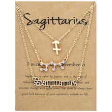Load image into Gallery viewer, 3 In 1 12 Zodiac Signs Necklace Set Retro Alphabet Symbols With Diamonds Jewelry Set, Scorpion Golden, Sagittarius Golden, Capricorn Golden, Taurus Golden, Pisces Golden, Leo Golden, Libra Golden, Cancer Golden, Aquarius Golden, Virgo Golden, Aries Gol...