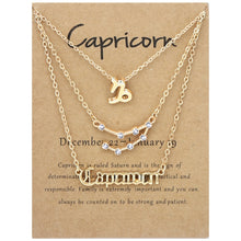Load image into Gallery viewer, 3 In 1 12 Zodiac Signs Necklace Set Retro Alphabet Symbols With Diamonds Jewelry Set, Scorpion Golden, Sagittarius Golden, Capricorn Golden, Taurus Golden, Pisces Golden, Leo Golden, Libra Golden, Cancer Golden, Aquarius Golden, Virgo Golden, Aries Gol...