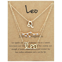 Load image into Gallery viewer, 3 In 1 12 Zodiac Signs Necklace Set Retro Alphabet Symbols With Diamonds Jewelry Set, Scorpion Golden, Sagittarius Golden, Capricorn Golden, Taurus Golden, Pisces Golden, Leo Golden, Libra Golden, Cancer Golden, Aquarius Golden, Virgo Golden, Aries Gol...