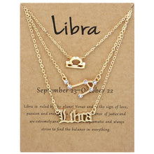 Load image into Gallery viewer, 3 In 1 12 Zodiac Signs Necklace Set Retro Alphabet Symbols With Diamonds Jewelry Set, Scorpion Golden, Sagittarius Golden, Capricorn Golden, Taurus Golden, Pisces Golden, Leo Golden, Libra Golden, Cancer Golden, Aquarius Golden, Virgo Golden, Aries Gol...