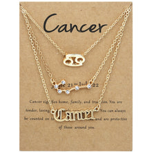 Load image into Gallery viewer, 3 In 1 12 Zodiac Signs Necklace Set Retro Alphabet Symbols With Diamonds Jewelry Set, Scorpion Golden, Sagittarius Golden, Capricorn Golden, Taurus Golden, Pisces Golden, Leo Golden, Libra Golden, Cancer Golden, Aquarius Golden, Virgo Golden, Aries Gol...