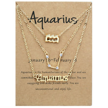 Load image into Gallery viewer, 3 In 1 12 Zodiac Signs Necklace Set Retro Alphabet Symbols With Diamonds Jewelry Set, Scorpion Golden, Sagittarius Golden, Capricorn Golden, Taurus Golden, Pisces Golden, Leo Golden, Libra Golden, Cancer Golden, Aquarius Golden, Virgo Golden, Aries Gol...