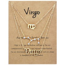 Load image into Gallery viewer, 3 In 1 12 Zodiac Signs Necklace Set Retro Alphabet Symbols With Diamonds Jewelry Set, Scorpion Golden, Sagittarius Golden, Capricorn Golden, Taurus Golden, Pisces Golden, Leo Golden, Libra Golden, Cancer Golden, Aquarius Golden, Virgo Golden, Aries Gol...