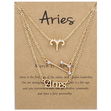 Load image into Gallery viewer, 3 In 1 12 Zodiac Signs Necklace Set Retro Alphabet Symbols With Diamonds Jewelry Set, Scorpion Golden, Sagittarius Golden, Capricorn Golden, Taurus Golden, Pisces Golden, Leo Golden, Libra Golden, Cancer Golden, Aquarius Golden, Virgo Golden, Aries Gol...