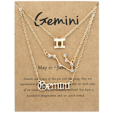 Load image into Gallery viewer, 3 In 1 12 Zodiac Signs Necklace Set Retro Alphabet Symbols With Diamonds Jewelry Set, Scorpion Golden, Sagittarius Golden, Capricorn Golden, Taurus Golden, Pisces Golden, Leo Golden, Libra Golden, Cancer Golden, Aquarius Golden, Virgo Golden, Aries Gol...