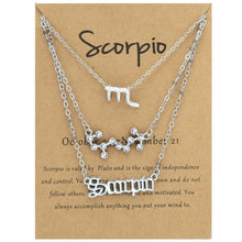 Load image into Gallery viewer, 3 In 1 12 Zodiac Signs Necklace Set Retro Alphabet Symbols With Diamonds Jewelry Set, Scorpion Golden, Sagittarius Golden, Capricorn Golden, Taurus Golden, Pisces Golden, Leo Golden, Libra Golden, Cancer Golden, Aquarius Golden, Virgo Golden, Aries Gol...