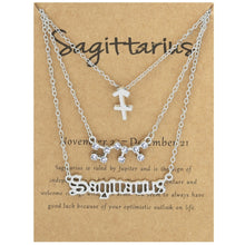 Load image into Gallery viewer, 3 In 1 12 Zodiac Signs Necklace Set Retro Alphabet Symbols With Diamonds Jewelry Set, Scorpion Golden, Sagittarius Golden, Capricorn Golden, Taurus Golden, Pisces Golden, Leo Golden, Libra Golden, Cancer Golden, Aquarius Golden, Virgo Golden, Aries Gol...