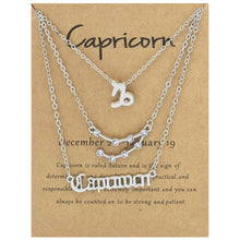 Load image into Gallery viewer, 3 In 1 12 Zodiac Signs Necklace Set Retro Alphabet Symbols With Diamonds Jewelry Set, Scorpion Golden, Sagittarius Golden, Capricorn Golden, Taurus Golden, Pisces Golden, Leo Golden, Libra Golden, Cancer Golden, Aquarius Golden, Virgo Golden, Aries Gol...