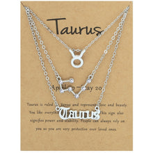 Load image into Gallery viewer, 3 In 1 12 Zodiac Signs Necklace Set Retro Alphabet Symbols With Diamonds Jewelry Set, Scorpion Golden, Sagittarius Golden, Capricorn Golden, Taurus Golden, Pisces Golden, Leo Golden, Libra Golden, Cancer Golden, Aquarius Golden, Virgo Golden, Aries Gol...