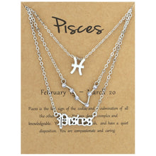 Load image into Gallery viewer, 3 In 1 12 Zodiac Signs Necklace Set Retro Alphabet Symbols With Diamonds Jewelry Set, Scorpion Golden, Sagittarius Golden, Capricorn Golden, Taurus Golden, Pisces Golden, Leo Golden, Libra Golden, Cancer Golden, Aquarius Golden, Virgo Golden, Aries Gol...