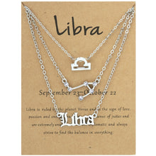 Load image into Gallery viewer, 3 In 1 12 Zodiac Signs Necklace Set Retro Alphabet Symbols With Diamonds Jewelry Set, Scorpion Golden, Sagittarius Golden, Capricorn Golden, Taurus Golden, Pisces Golden, Leo Golden, Libra Golden, Cancer Golden, Aquarius Golden, Virgo Golden, Aries Gol...