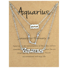 Load image into Gallery viewer, 3 In 1 12 Zodiac Signs Necklace Set Retro Alphabet Symbols With Diamonds Jewelry Set, Scorpion Golden, Sagittarius Golden, Capricorn Golden, Taurus Golden, Pisces Golden, Leo Golden, Libra Golden, Cancer Golden, Aquarius Golden, Virgo Golden, Aries Gol...